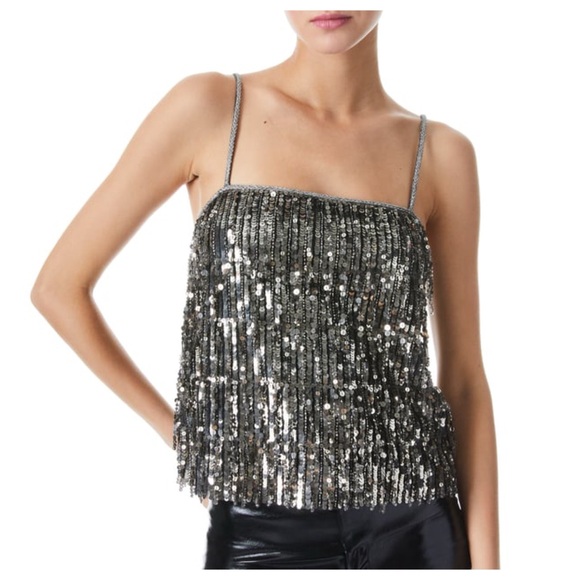ALICE + OLIVIA Chi Sequin Fringe Top - Picture 5 of 12